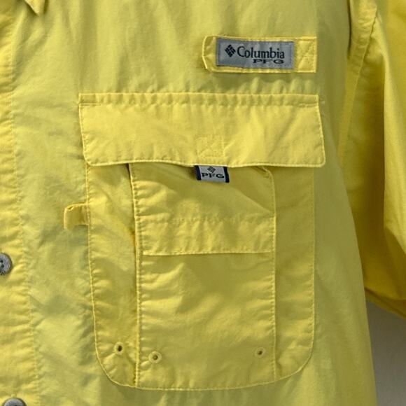 Columbia PFG Omni-Shade Bahama Button Front Shirt Fishing Vented Yellow M Medium - Picture 6 of 12